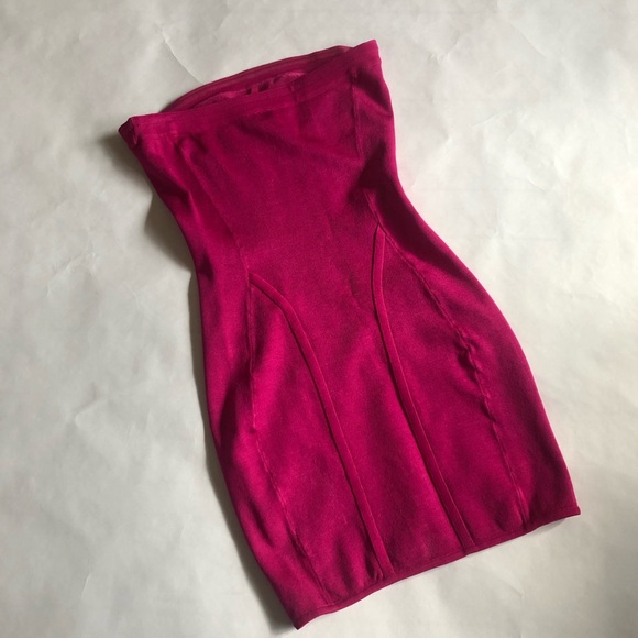 Hot Pink Body Con Strapless Dress - Picture 3 of 6